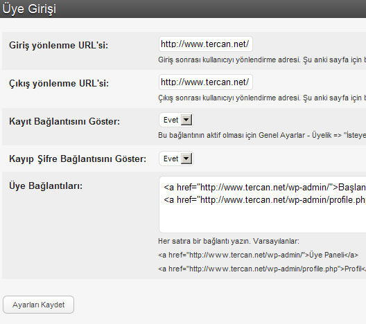 WordPress Türkçe üye giriş eklentisi Sidebar Login